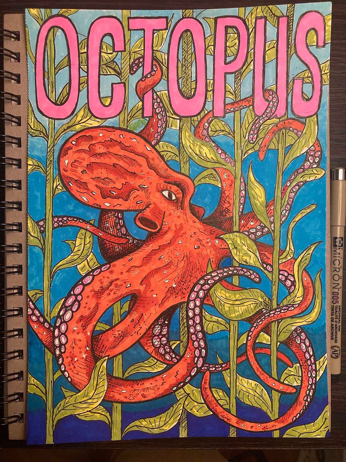 Octopus drawing / pen and colored markers / Ryan M. Conway 