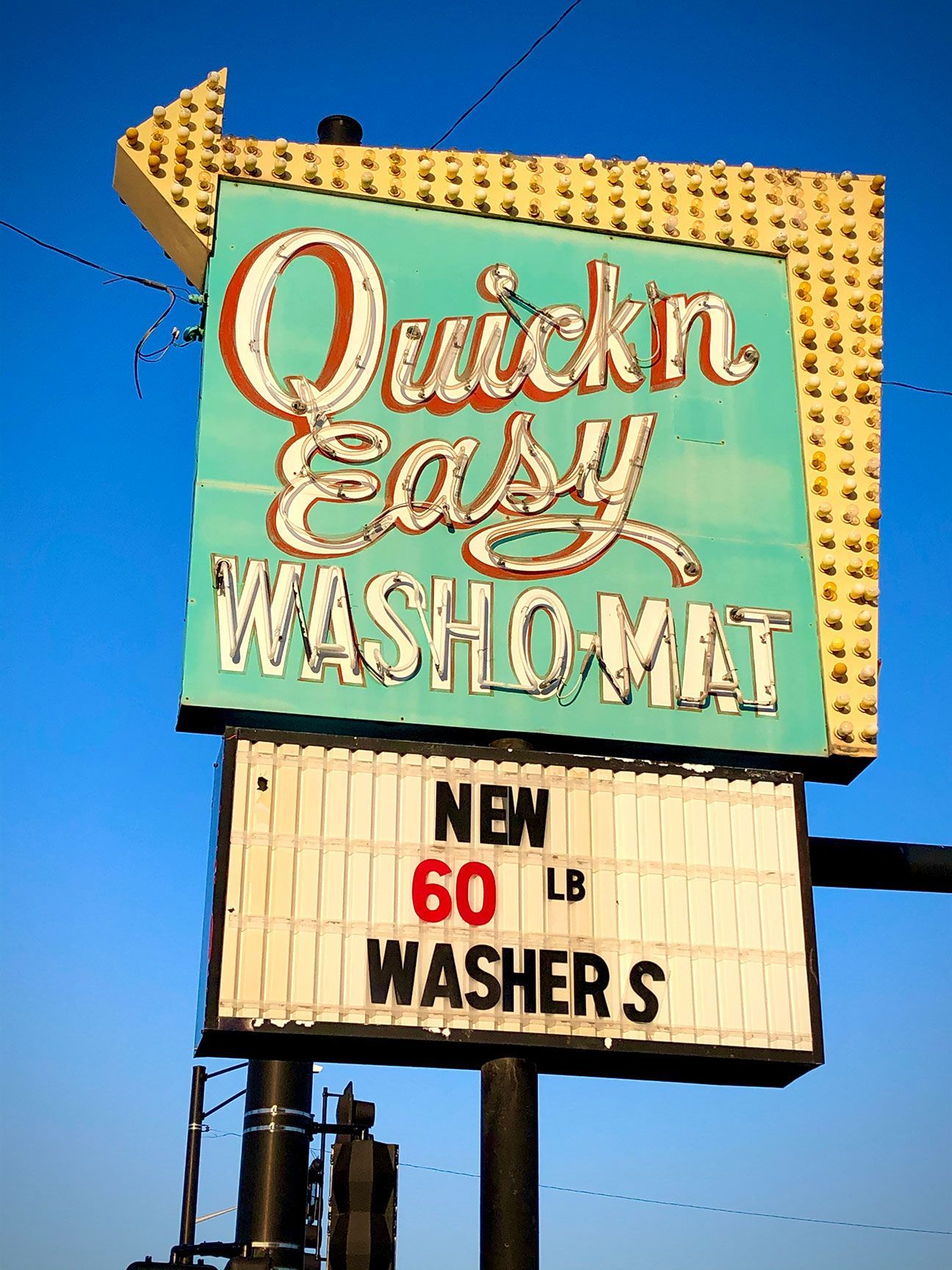 Quick n' Easy Wash O-Mat, neon sign, Wichita, Kansas, signage