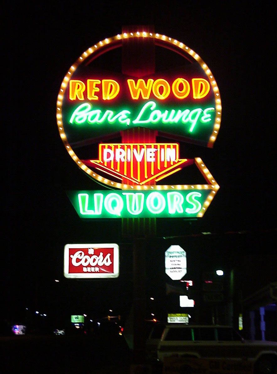 Red Wood Bar & Lounge, Cheyenne, Wyoming, neon sign, signage, glowing