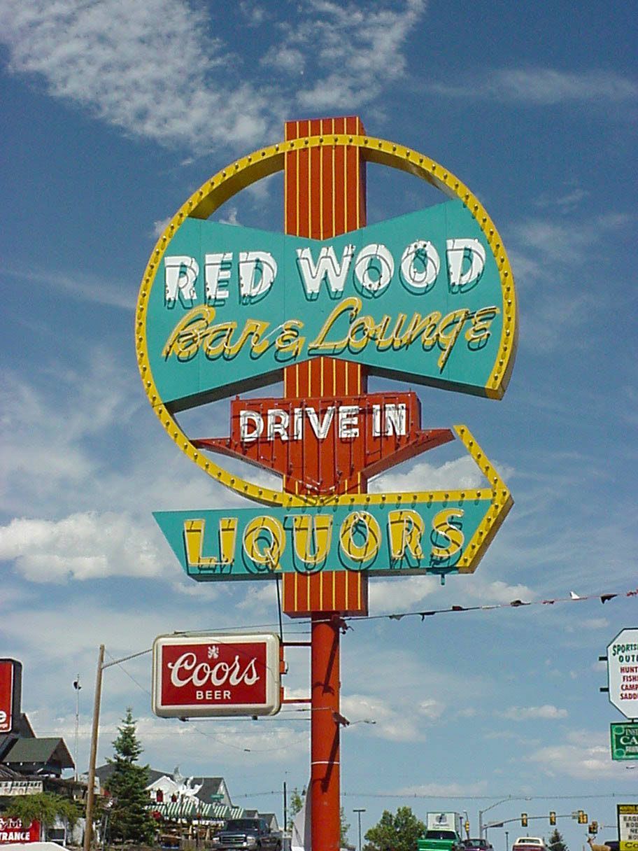 Red Wood Bar & Lounge, neon sign, Cheyenne, Wyoming, signage
