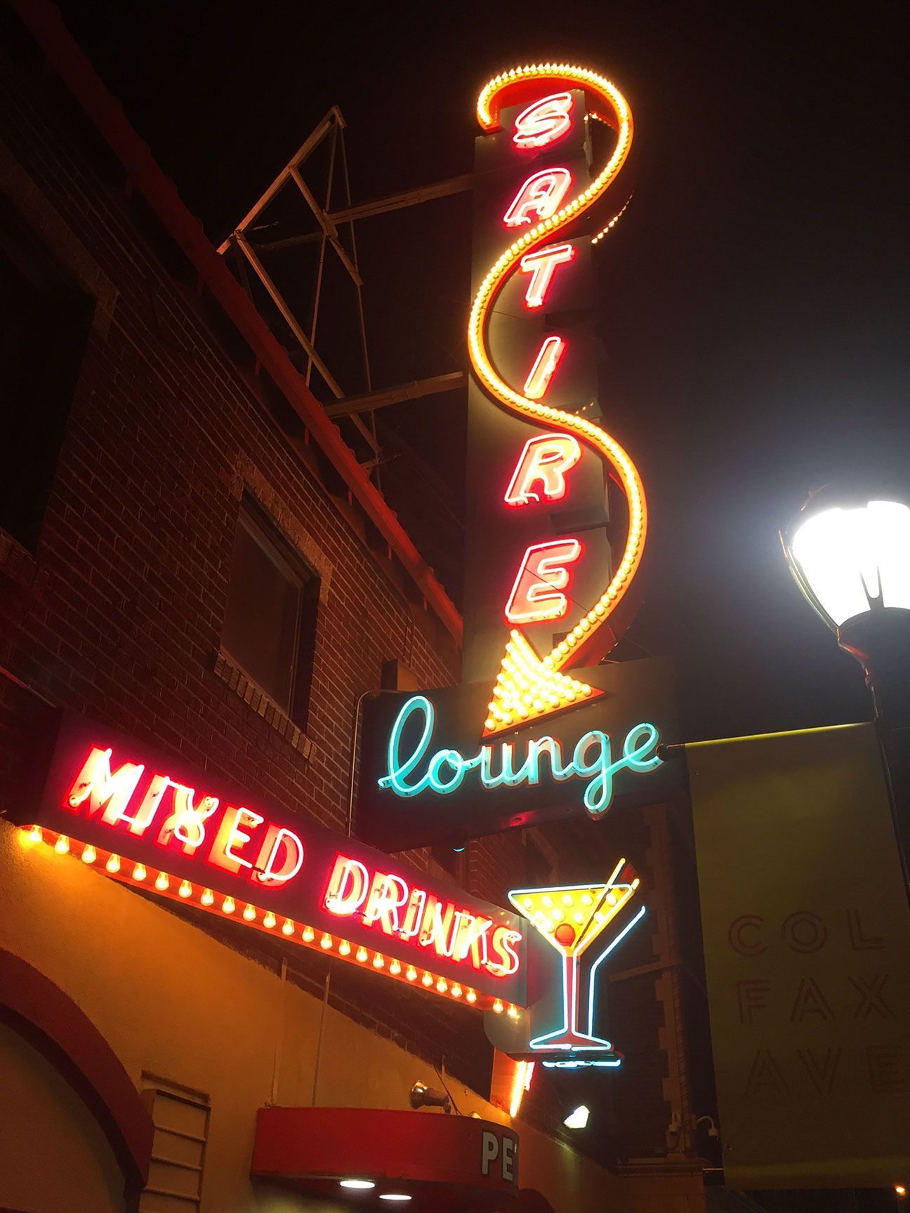Satire Lounge, Colfax Avenue, Denver, Colorado, neon lights, signage
