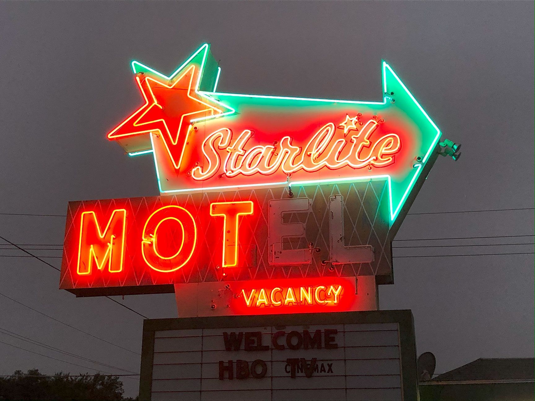 neon sign, Starlite Motel, signage, Salina, Kansas