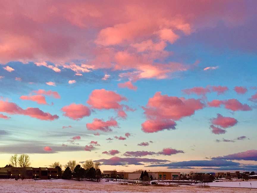 Pink clouds during sunrise in Centennial, Colorado 
