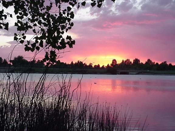 Sunset with reflection on the lake, Cheyenne, Wyoming