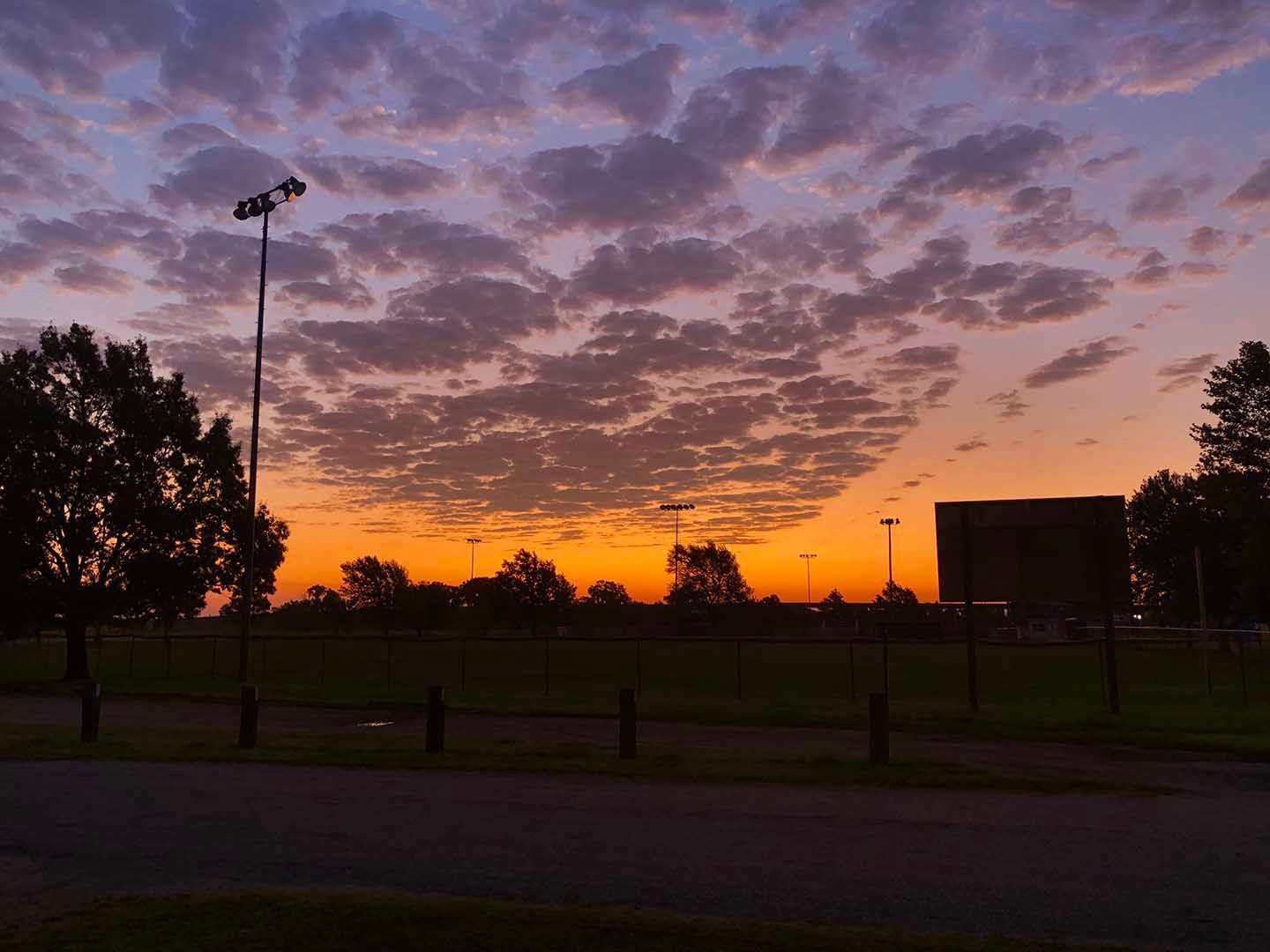 Light purple and orange sunset in Lindsborg, Kansas