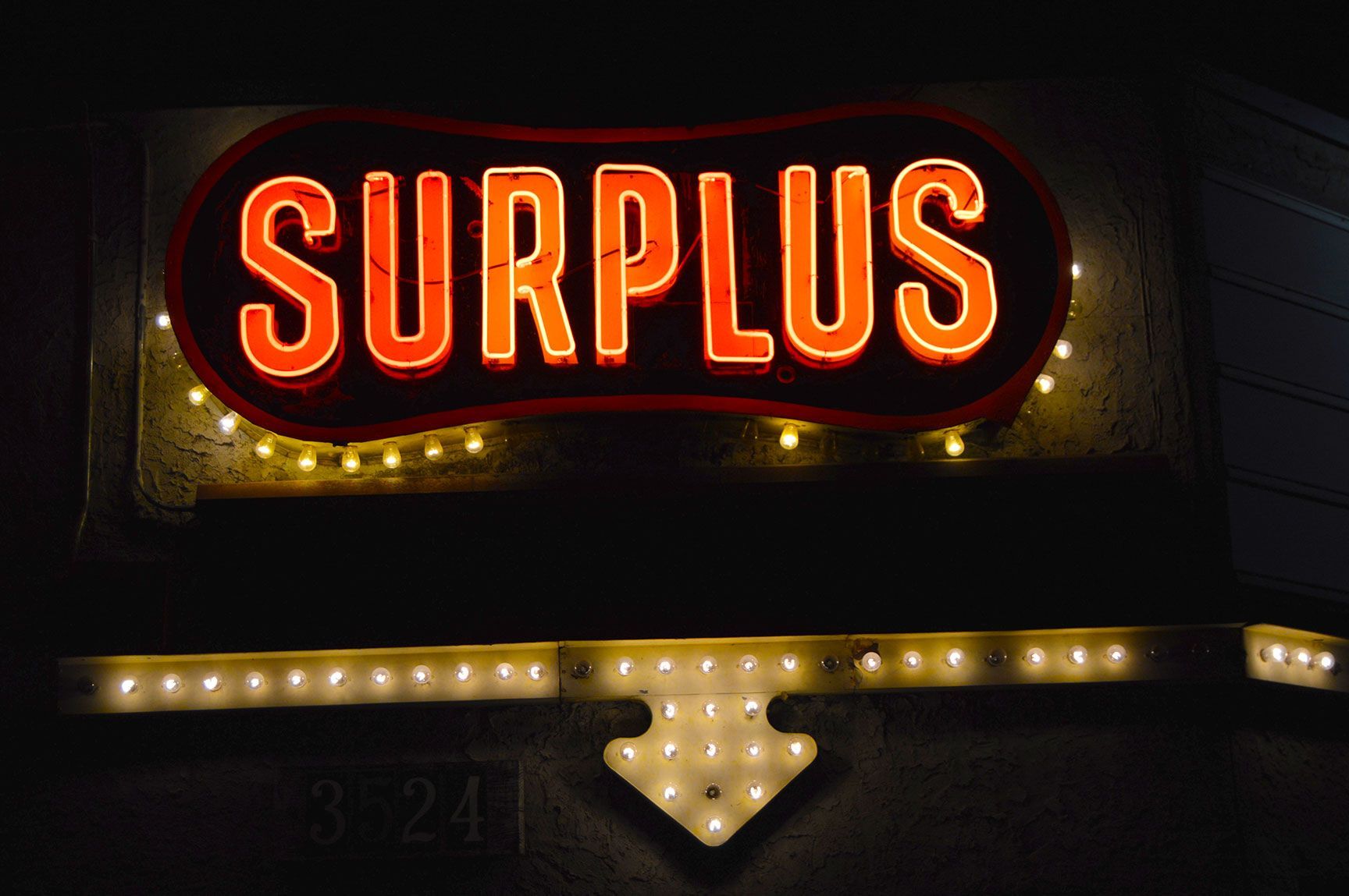 Surplus, military, neon lights, signage, broadway, englewood, Colorado