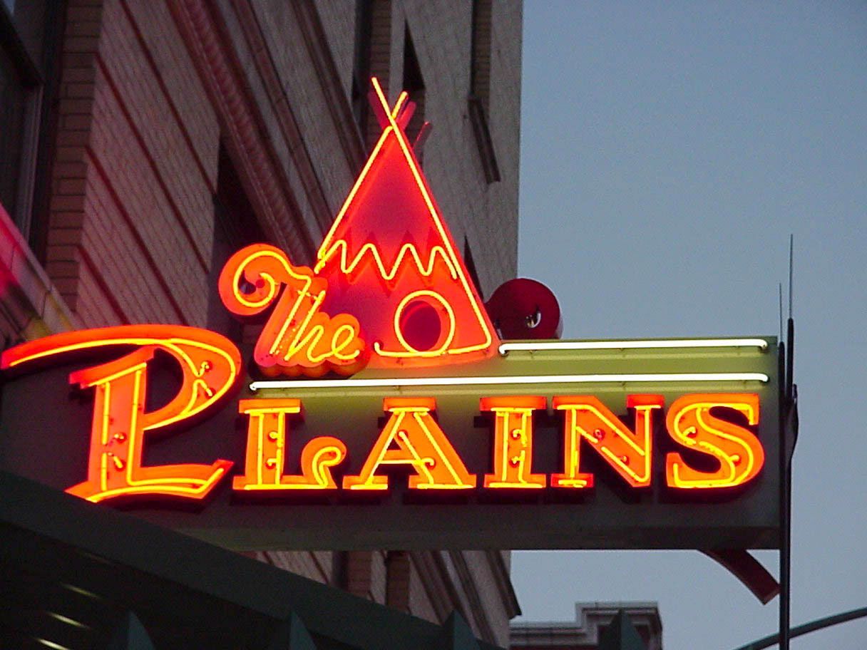 Plains Hotel sign, neon, tipi, teepee, signage, Cheyenne, Wyoming,