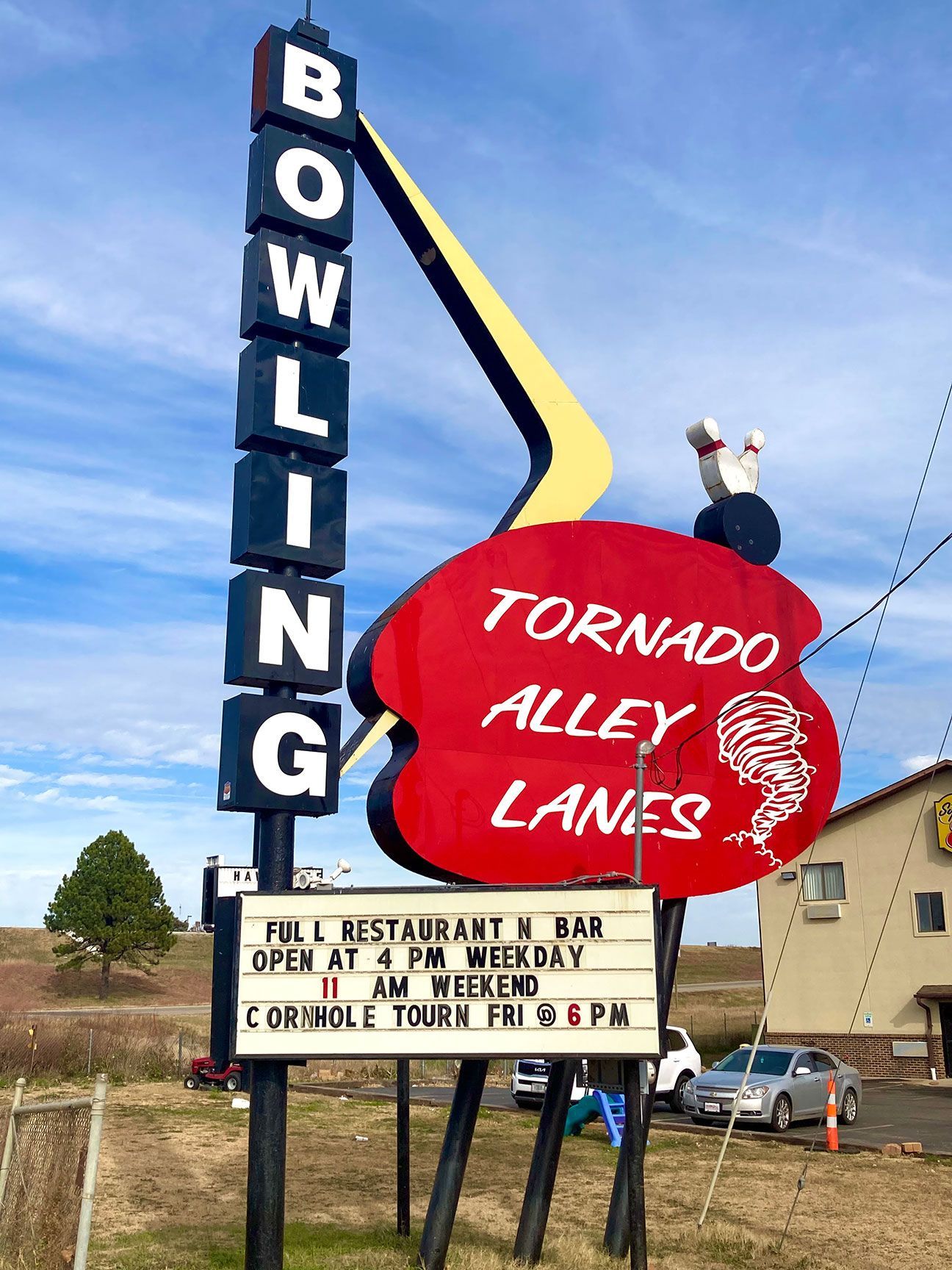 Tornado Alley Lanes, neon sign, Abilene, Kansas, signage