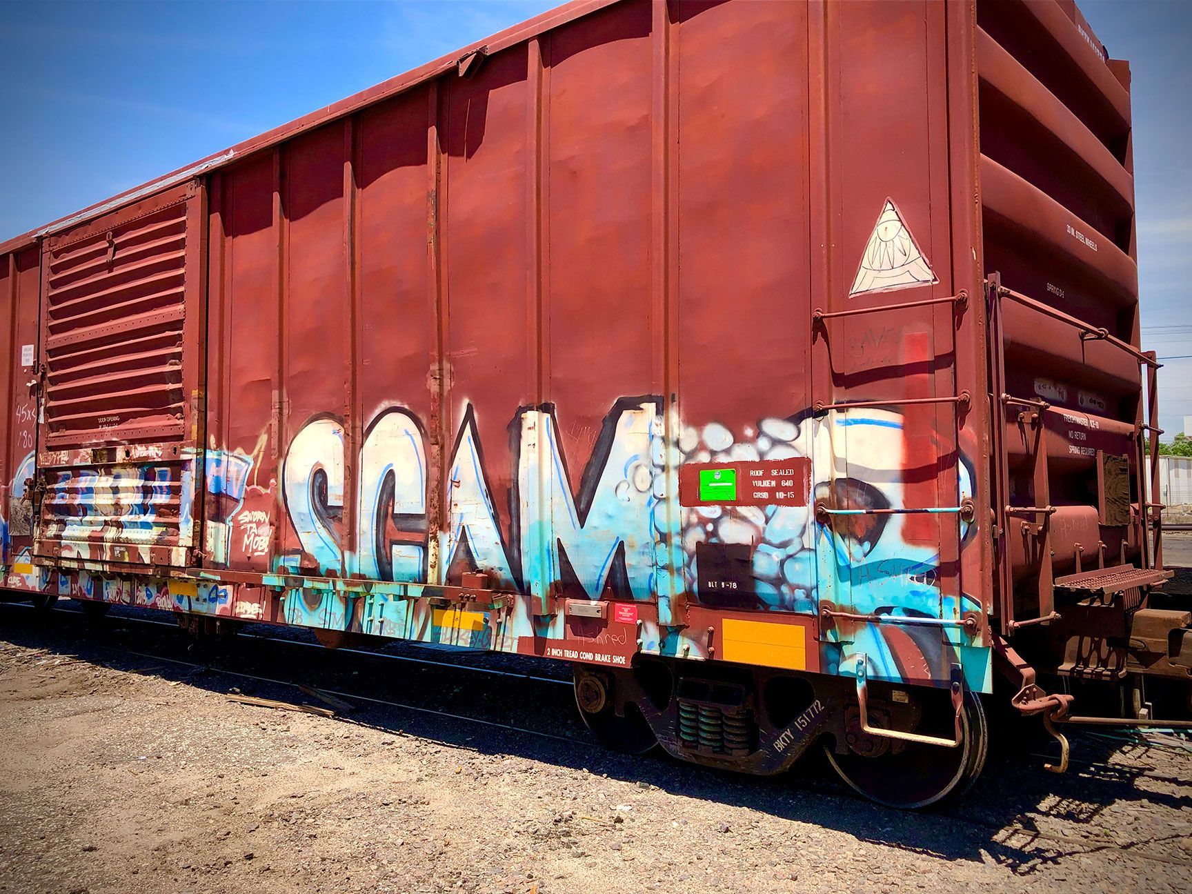 train graffiti, tagging, Salina, Kansas, box car