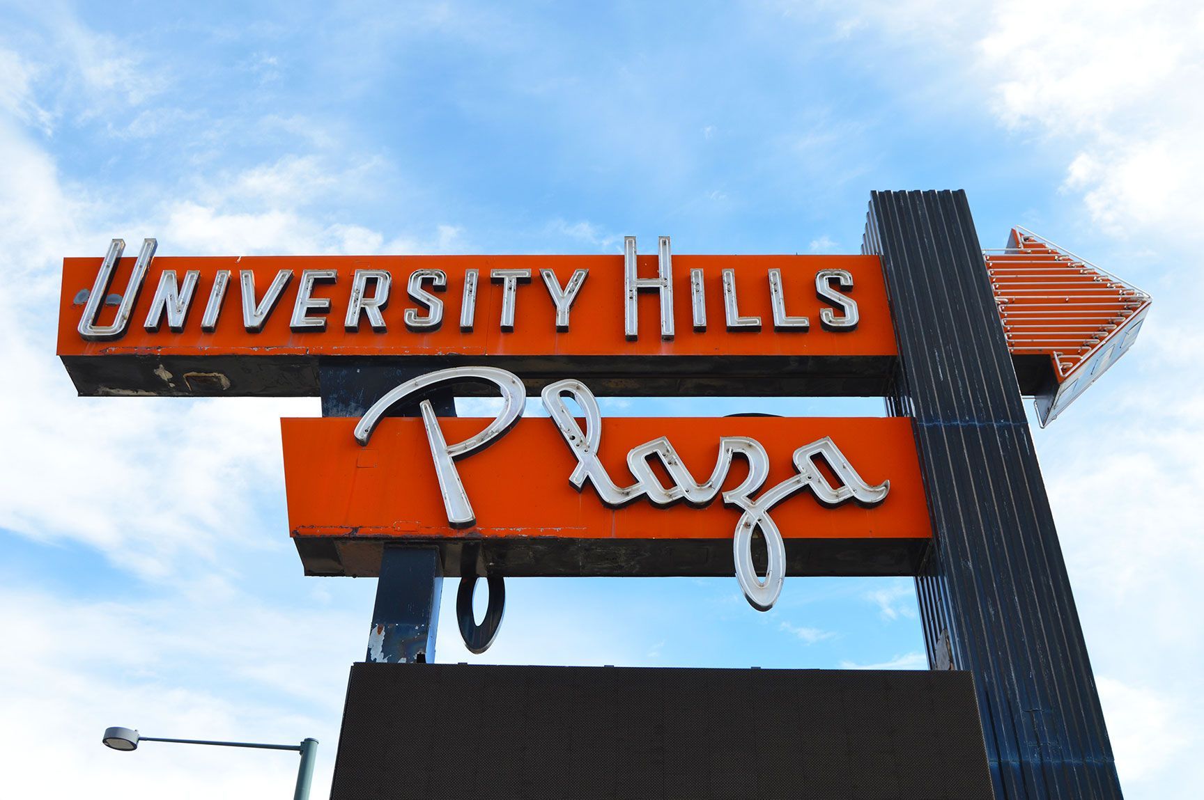 University Hills Plaza sign, neon sign, Denver, Colorado, signage