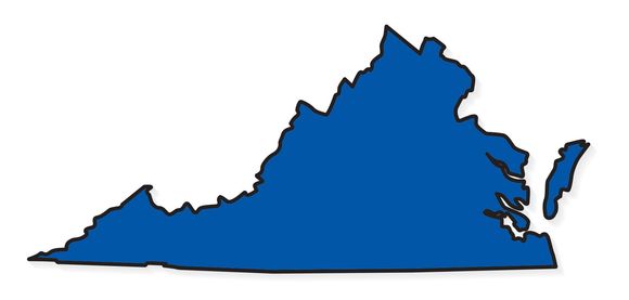 A blue map of the state of virginia on a white background.