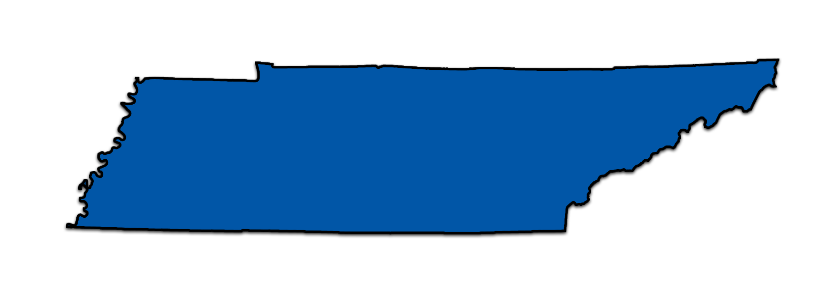 A blue silhouette of the state of tennessee on a white background.