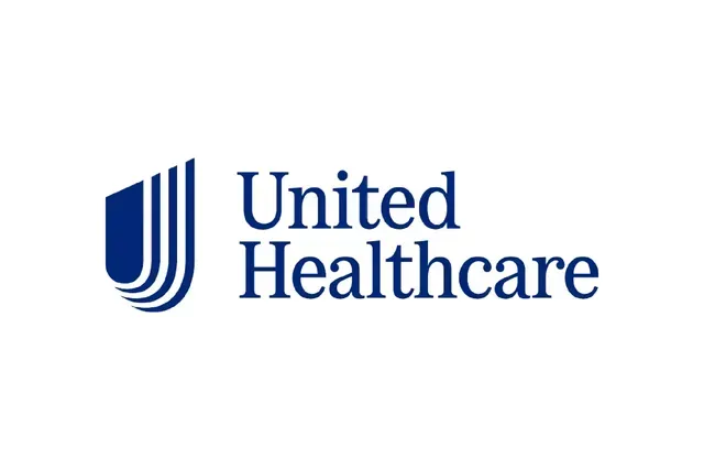 UnitedHealthcare logo: blue emblem with three curved lines, blue text