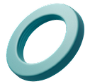 A blue washer with a hole in the middle on a white background.