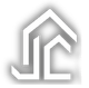 White abstract logo featuring a stylized house shape above two vertical lines and a lower house outline.