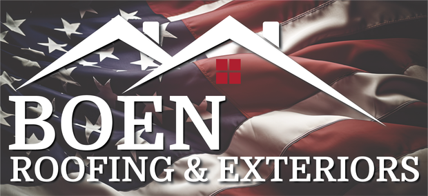 Boen Roofing & Exteriors with an american flag in the background