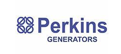 The perkins generators logo is blue and white on a white background.