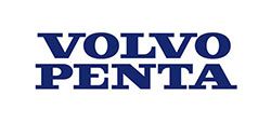 The logo for volvo penta is blue and white on a white background.