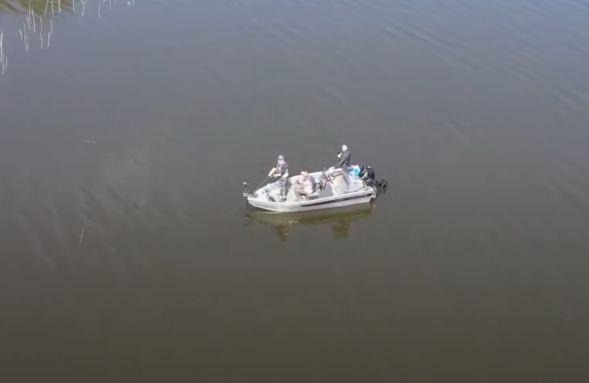 fishing on the lake air view