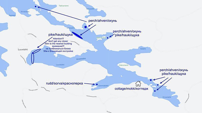 Карта рыболовных точек на озере Саймаа
