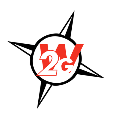 Logo for Way2Go Vanpool: a black van with red wheels above red text.