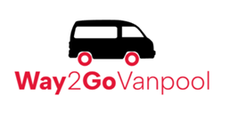 Logo for Way2Go Vanpool: a black van with red wheels above red text.