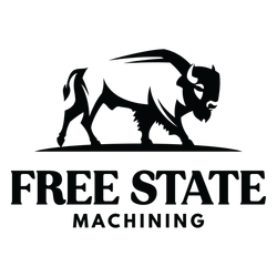 Black and white logo: bison above 