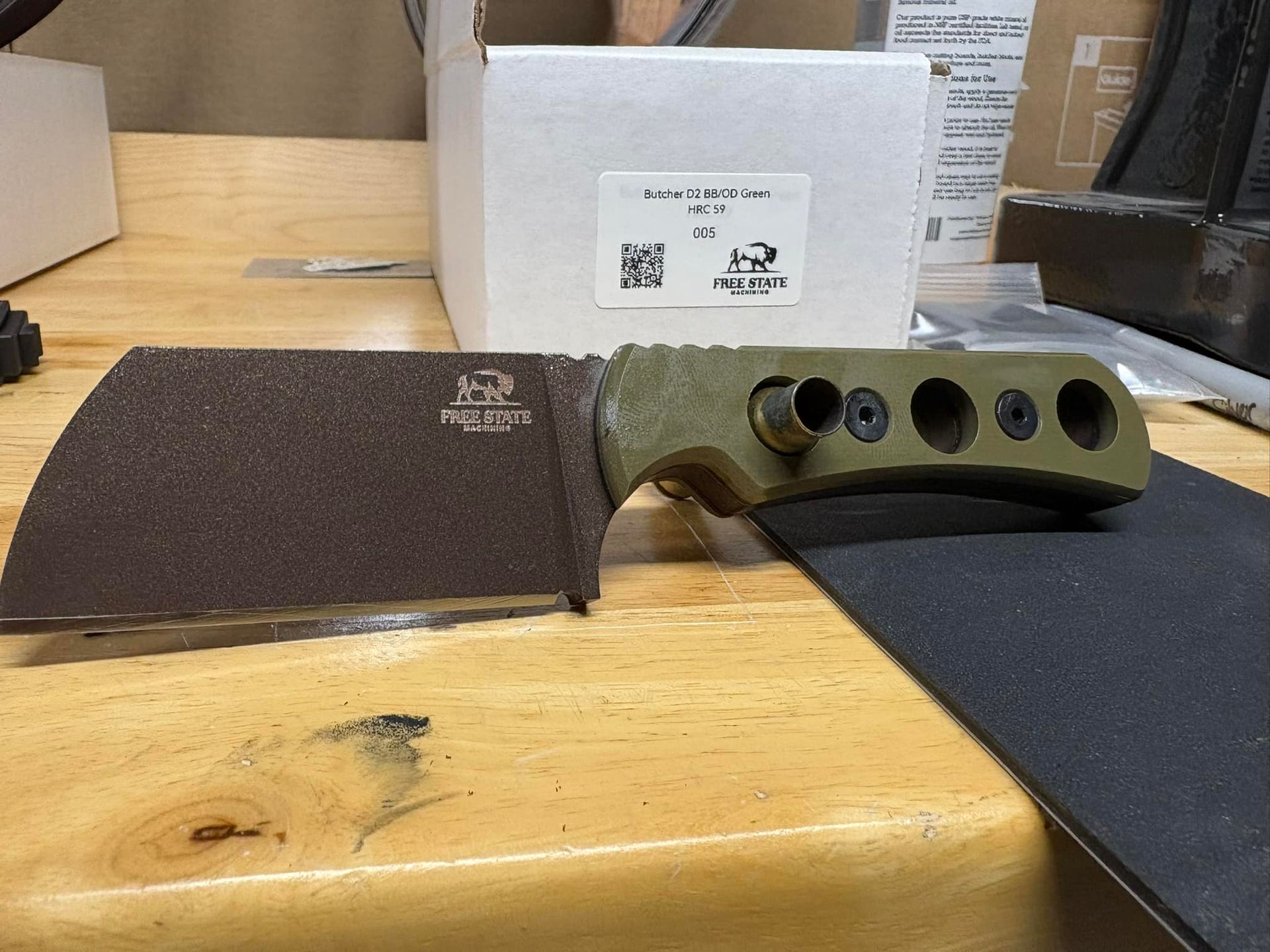 Butcher sheepsfoot knife crafted from D2 tool steel by Free State Machining