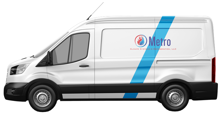 A white van with a blue stripe on the side.