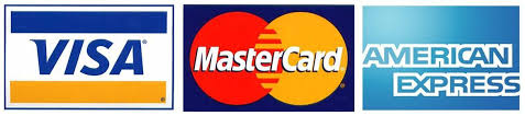 Three logos for visa mastercard and american express