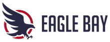 Logo: a navy blue eagle in flight within a red circle, to the left of 