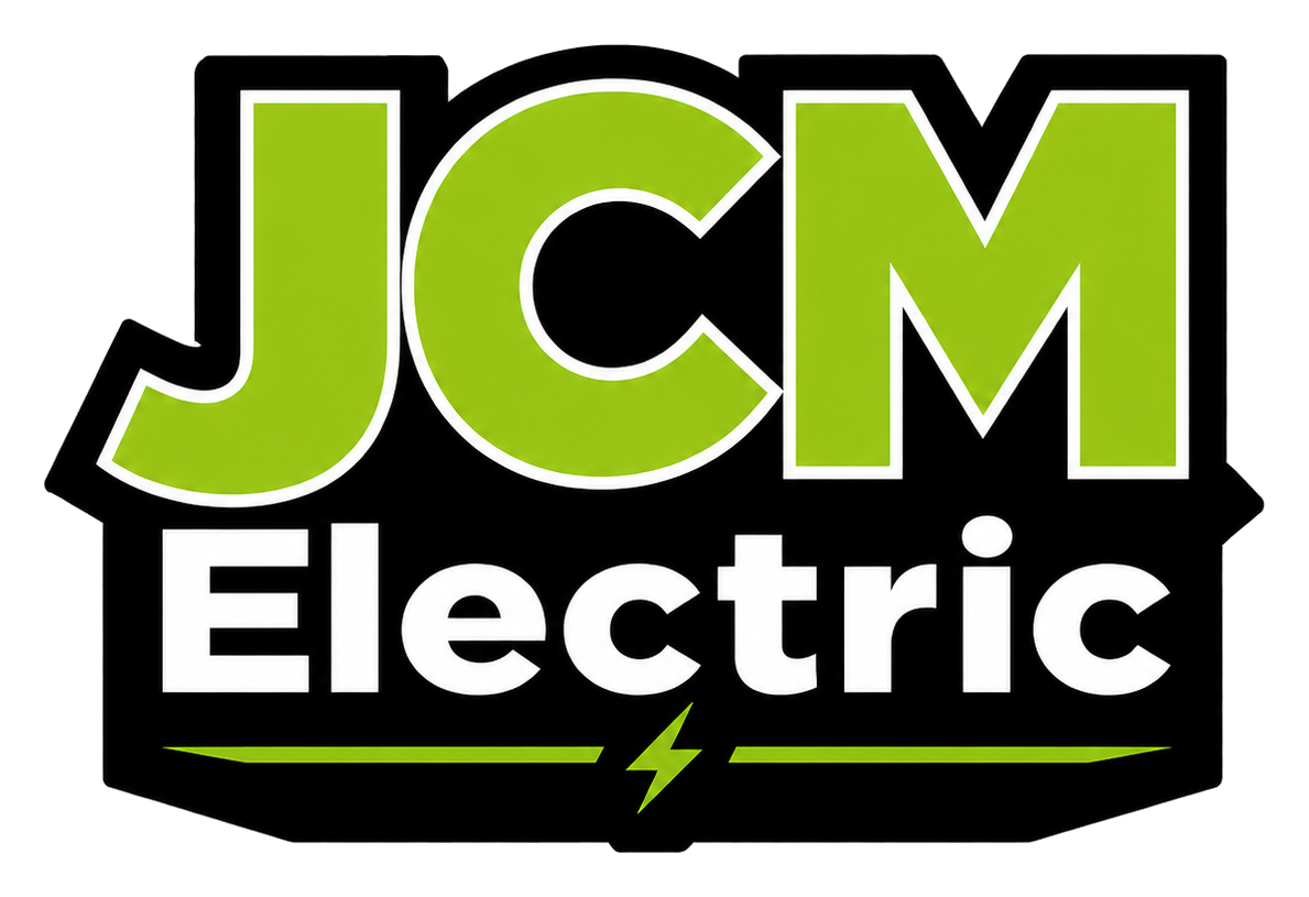 JCM Home Services Electric logo in green, black, and white