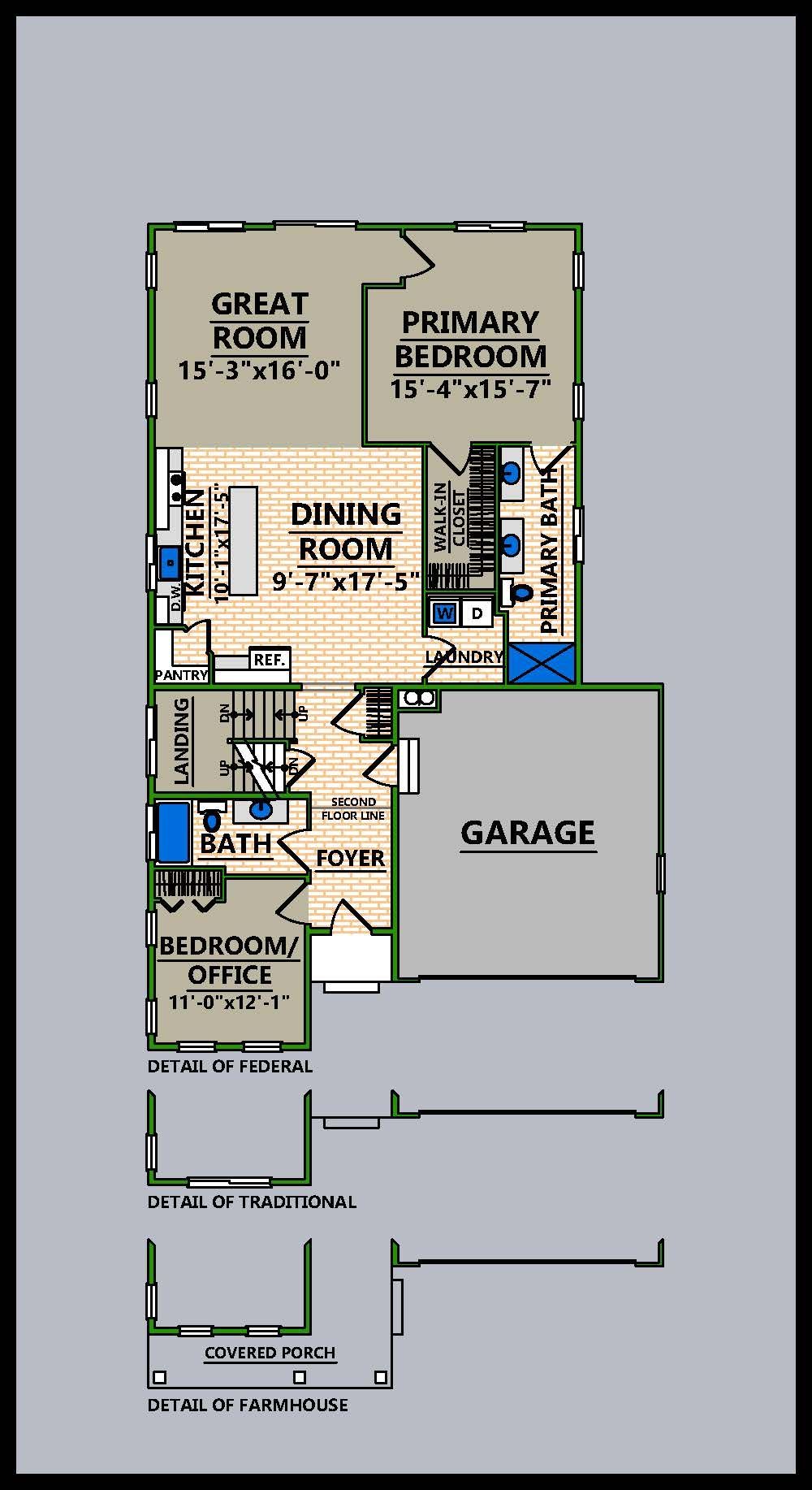 A floor plan of a house with a two car garage