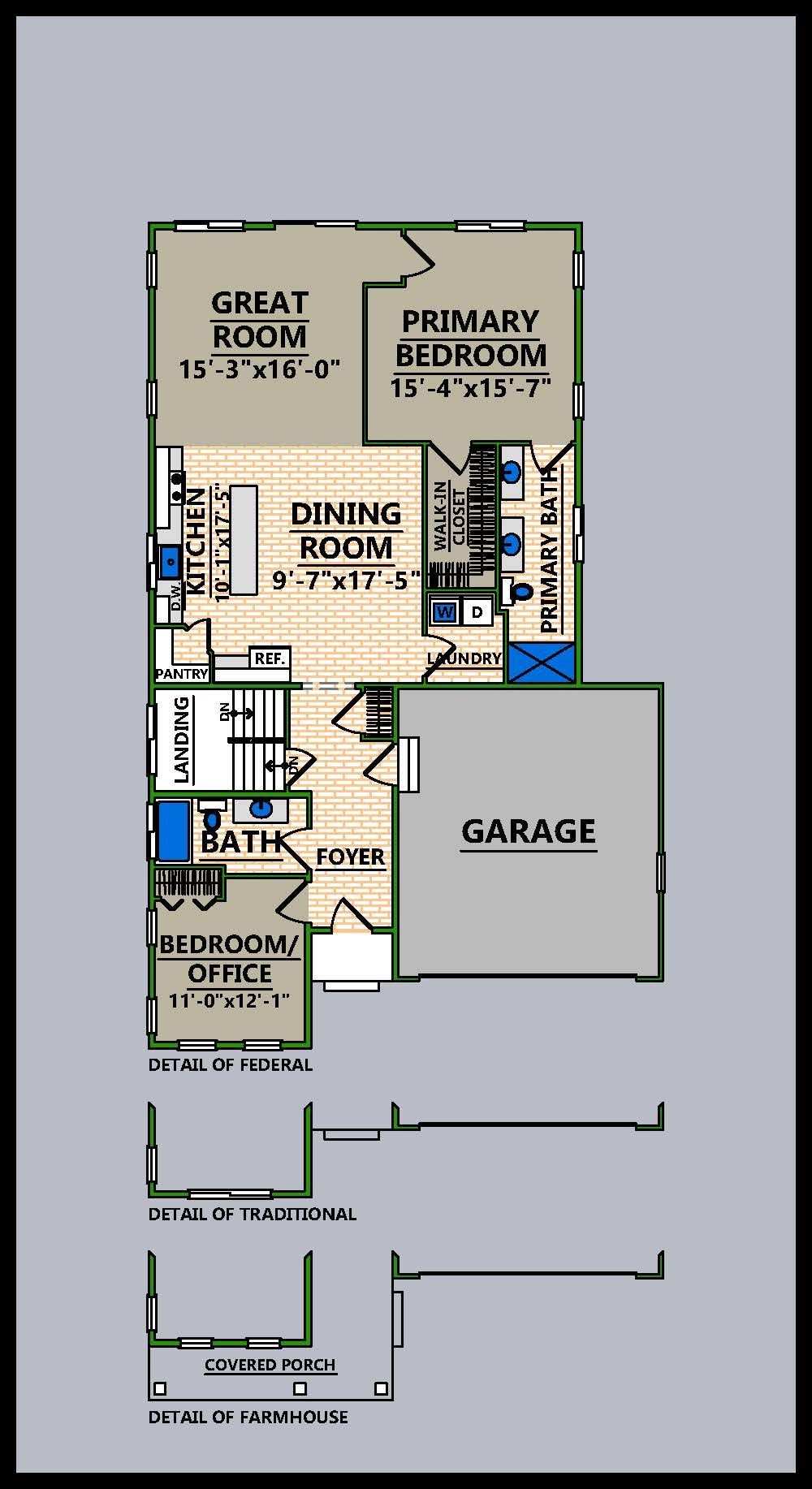 A floor plan of a house with a two car garage