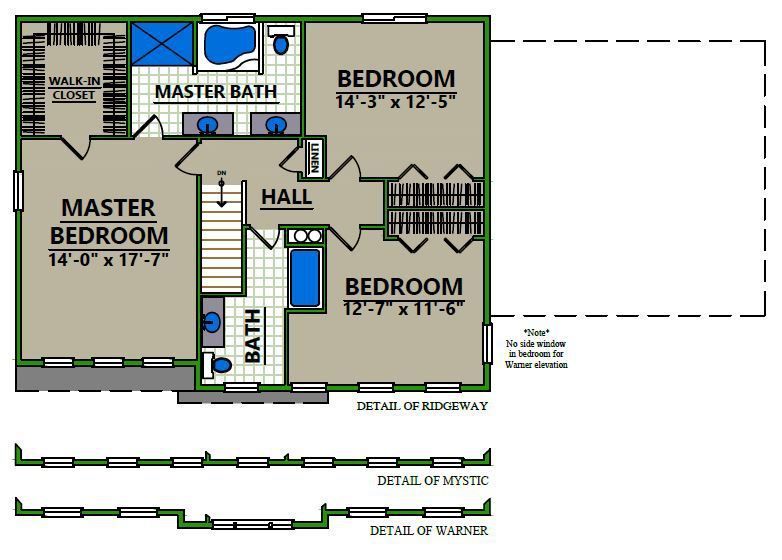 A floor plan of a house showing the master bedroom and bedroom