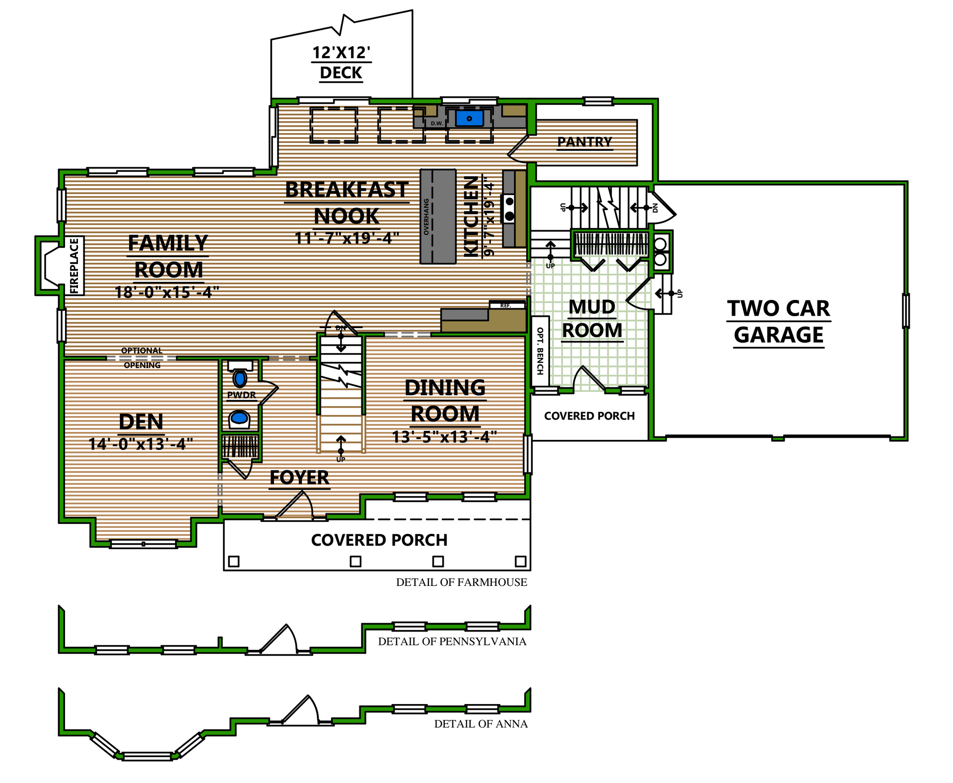 A floor plan of a house with a deck