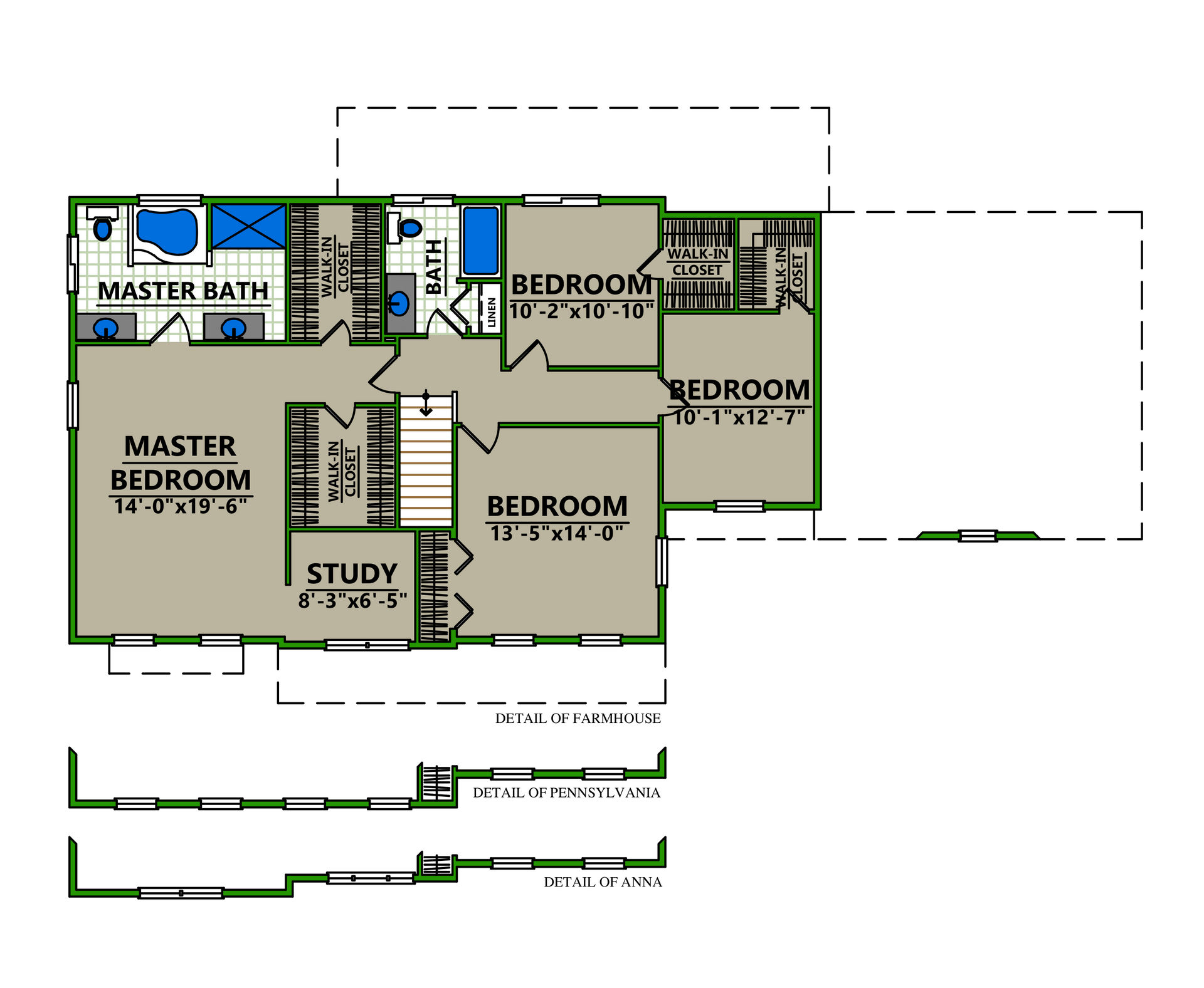 A floor plan of a house showing the master bedroom