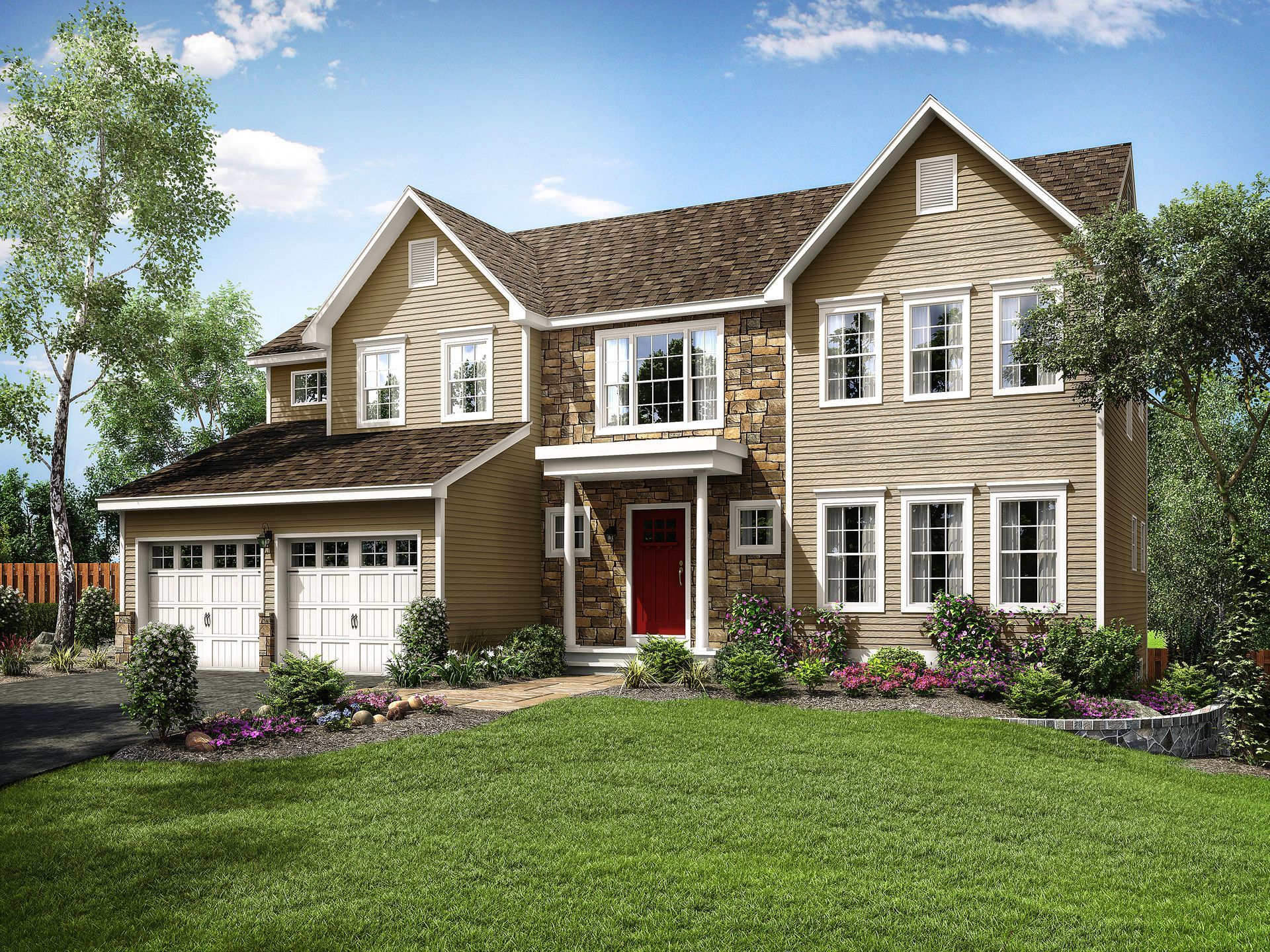 An artist 's impression of a large house with a large lawn in front of it.