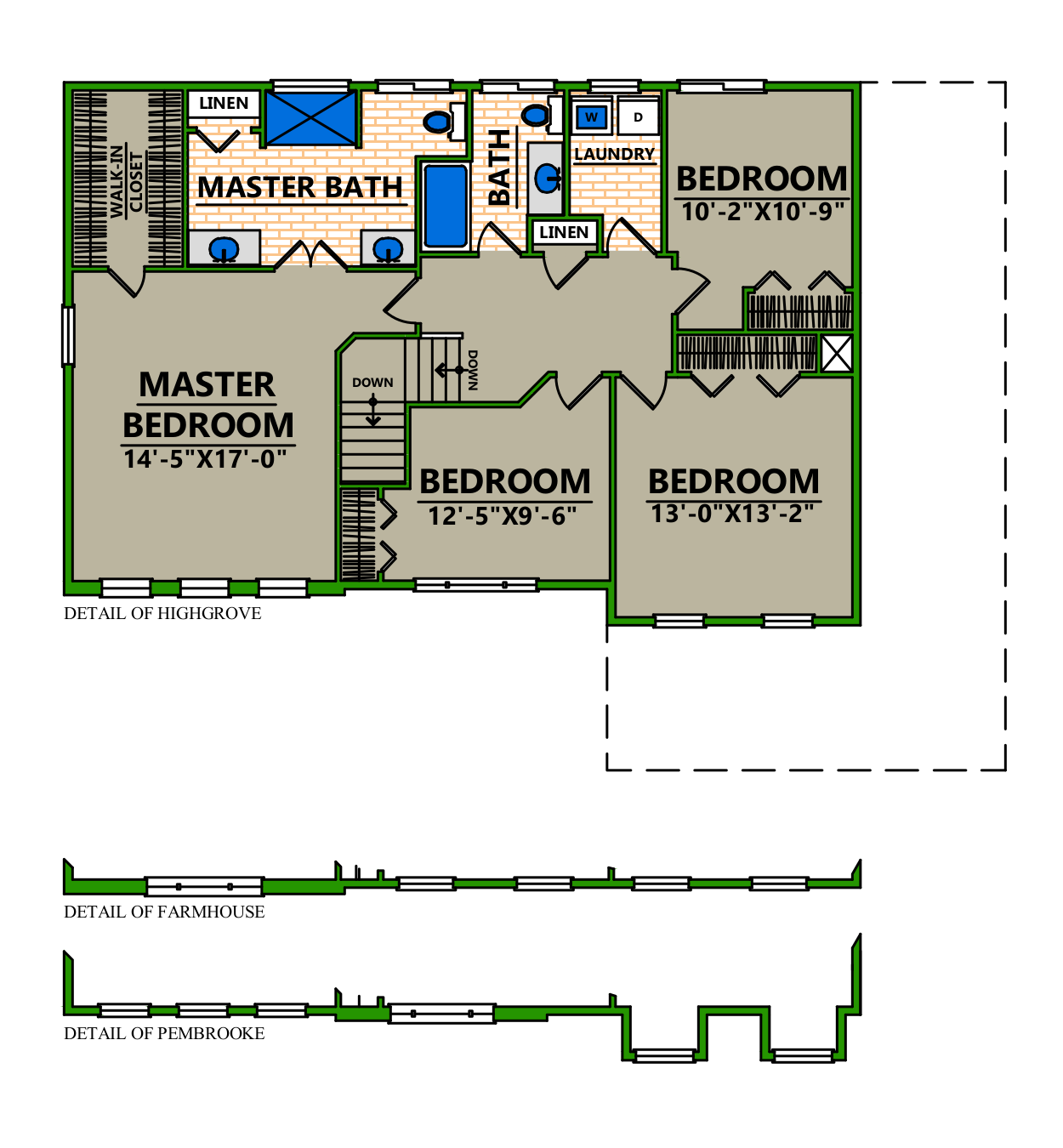 A floor plan of a house showing the master bedroom and bedrooms