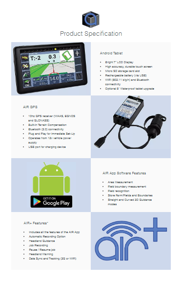 a product specification for an android tablet and air app software features