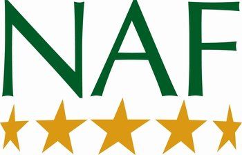 a green and yellow logo for naf with five stars