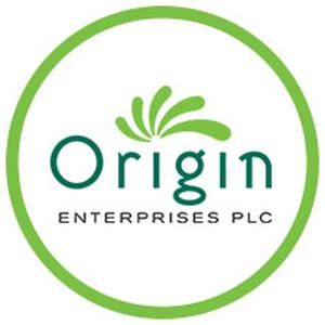 a green and white logo for origin enterprises plc