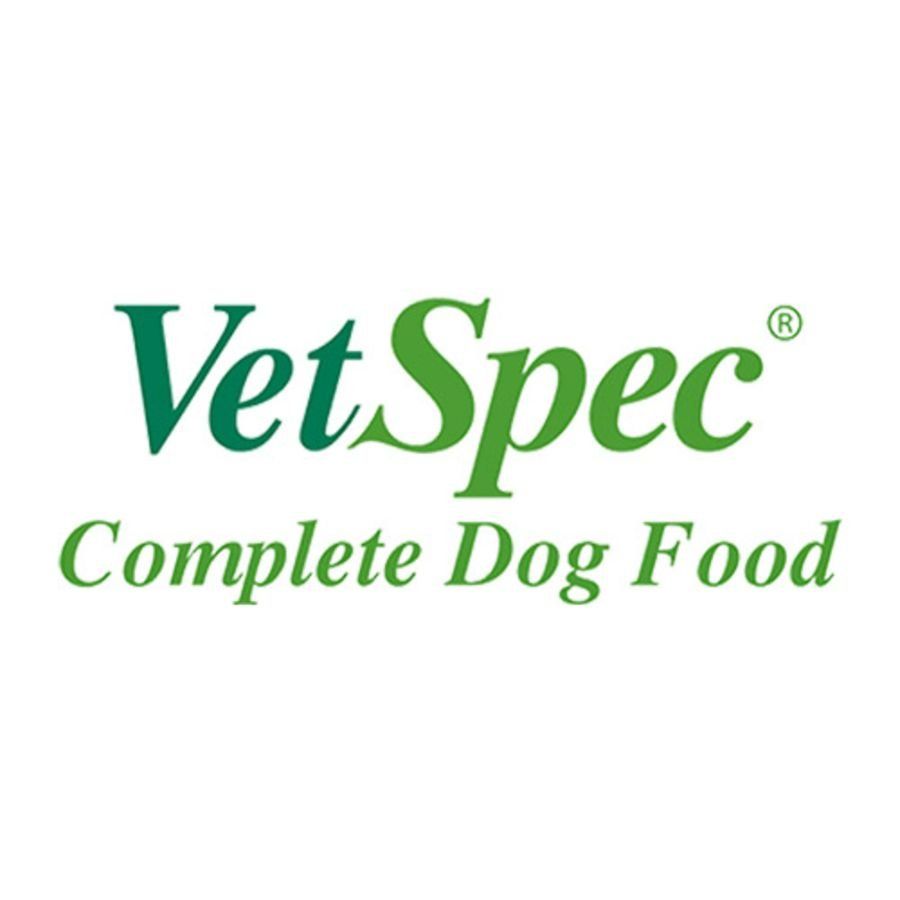 a green and white logo for vet spec complete dog food
