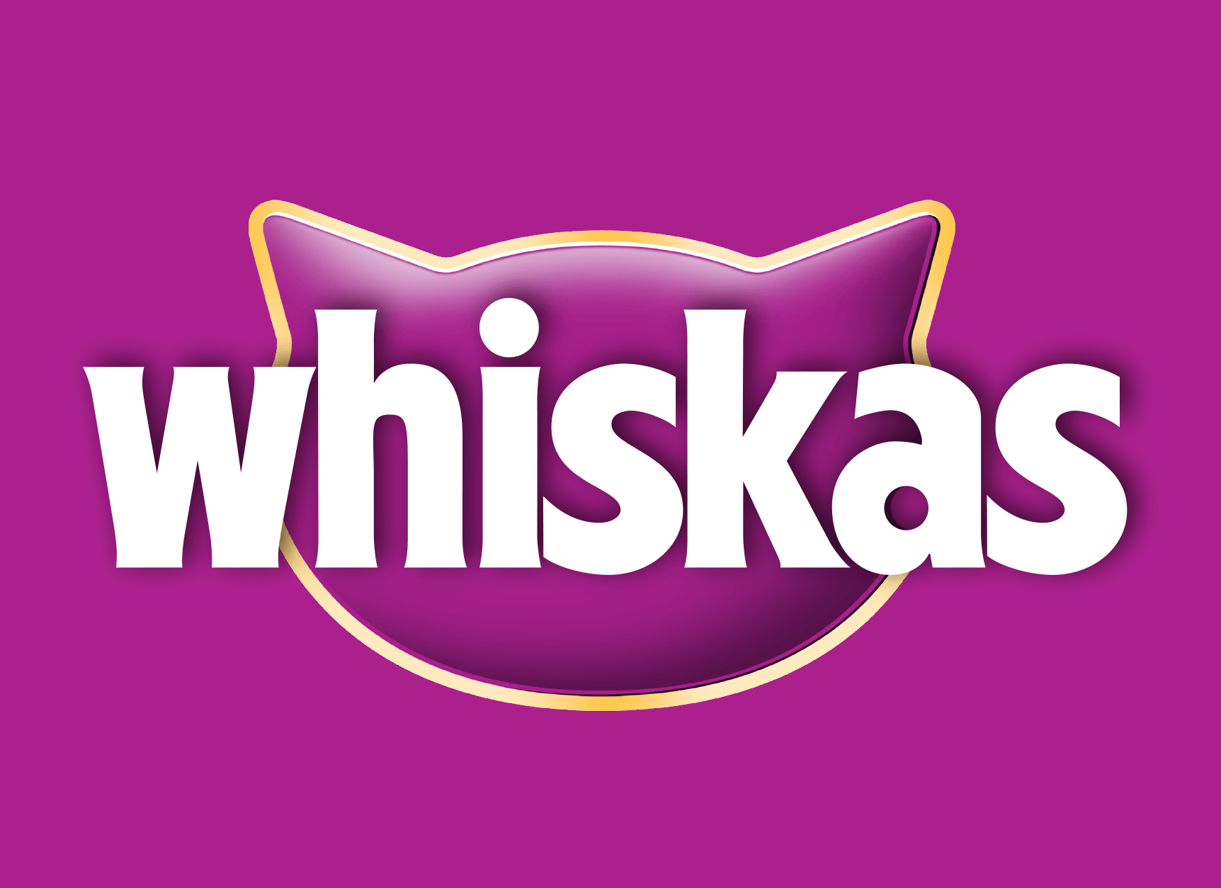 a purple and white logo for whiskas cat food