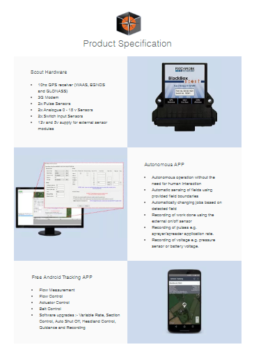 a product specification for a scout hardware , free android tracking app , and autonomous app .