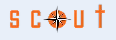 a logo for scout with a compass in the middle .
