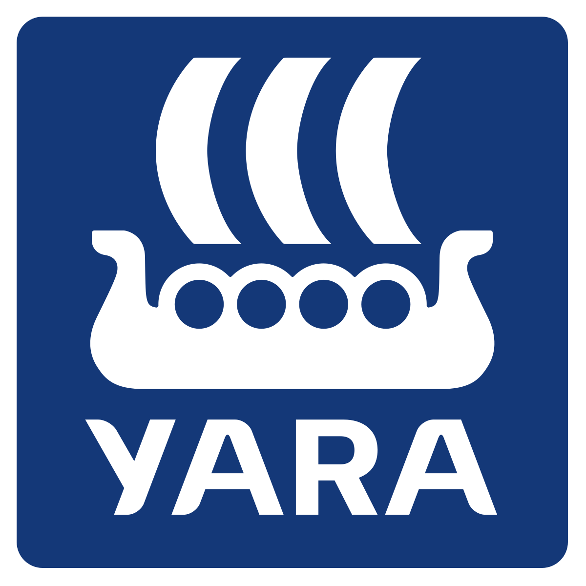 a blue square with a white ship and the word yara on it