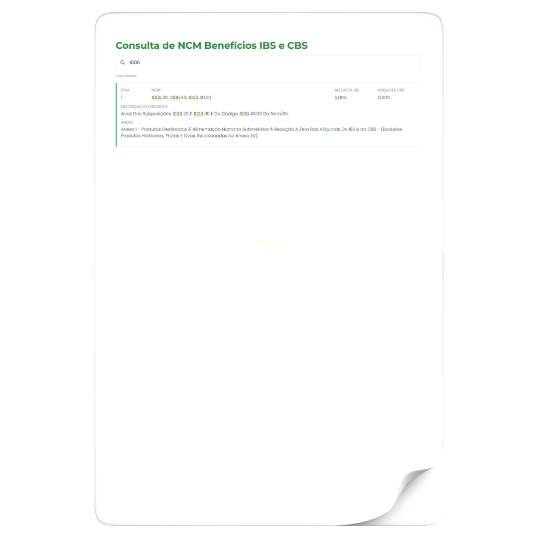 Documento: Consulta sobre Benefícios do NCM, IBS e CBS. Texto verde sobre fundo branco.