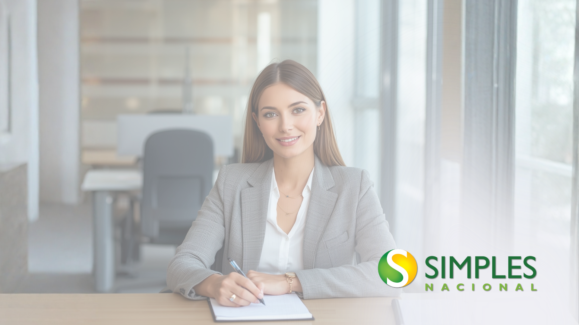 mulher sentada na mesa do escritorio