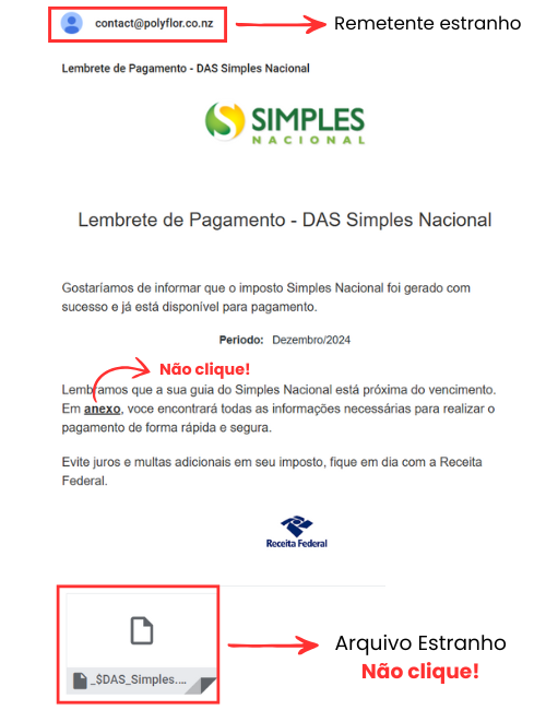 A screenshot of an email from simples nacional